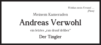 Traueranzeige von Andreas Verwohl von Braunschweiger Zeitung