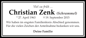 Traueranzeige von Christian Zenk von Braunschweiger Zeitung