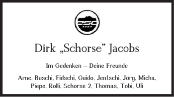 Traueranzeige von Dirk Schorse Jacobs von Braunschweiger Zeitung