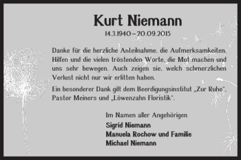 Traueranzeige von Kurt Niemann von Braunschweiger Zeitung