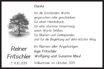 Traueranzeige von Reiner Fritschler von Braunschweiger Zeitung