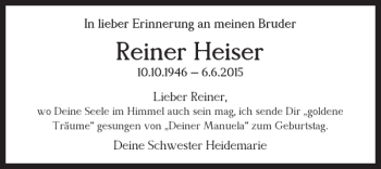 Traueranzeige von Reiner Heiser von Braunschweiger Zeitung