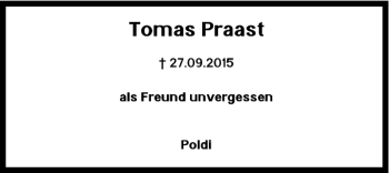 Traueranzeige von Tomas Praast von Braunschweiger Zeitung