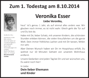 Traueranzeige von Veronika Esser von Braunschweiger Zeitung