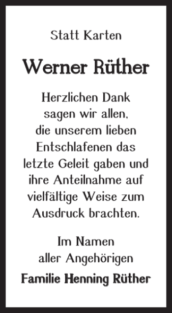 Traueranzeige von Werner Rüther von Braunschweiger Zeitung