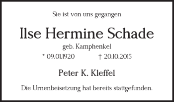 Traueranzeige von Ilse Hermine Schade von Braunschweiger Zeitung