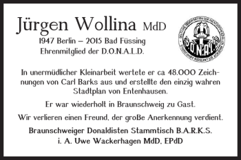 Traueranzeige von Jürgen Wollina von Braunschweiger Zeitung