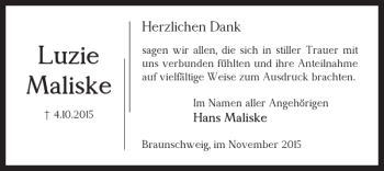 Traueranzeige von Luzie Maliske von Braunschweiger Zeitung