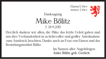 Traueranzeige von Mike Bölitz von Braunschweiger Zeitung
