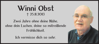 Traueranzeige von Winni Obst von Braunschweiger Zeitung