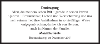 Traueranzeige von Danksagung Manuela Grote von Braunschweiger Zeitung