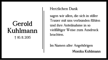 Traueranzeige von Gerold Kuhlmann von Braunschweiger Zeitung