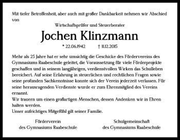 Traueranzeige von Jochen Klinzmann von Braunschweiger Zeitung