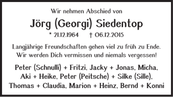 Traueranzeige von Jörg Georgi Siedentop von Braunschweiger Zeitung