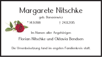 Traueranzeige von Margarete Nitschke von Braunschweiger Zeitung
