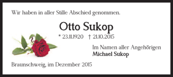 Traueranzeige von Otto Sukop von Braunschweiger Zeitung