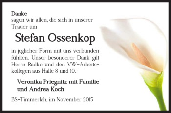 Traueranzeige von Stefan Ossenkop von Braunschweiger Zeitung