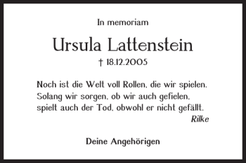 Traueranzeige von Ursula Lattenstein von Braunschweiger Zeitung