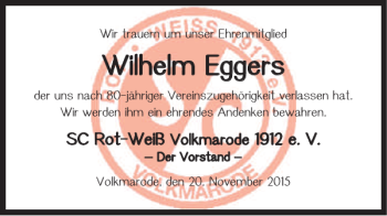 Traueranzeige von Wilhelm Eggers von Braunschweiger Zeitung