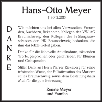 Traueranzeige von Hans-Otto Meyer von Braunschweiger Zeitung