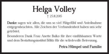 Traueranzeige von Helga Volley von Braunschweiger Zeitung