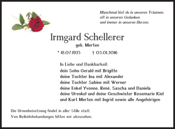 Traueranzeige von Irmgard Schellerer von Braunschweiger Zeitung