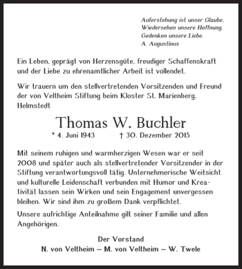 Traueranzeige von Thomas W. Buchler von Braunschweiger Zeitung