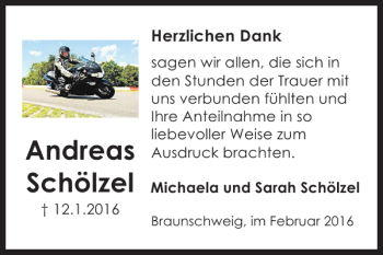 Traueranzeige von Andreas Schölzel von Braunschweiger Zeitung