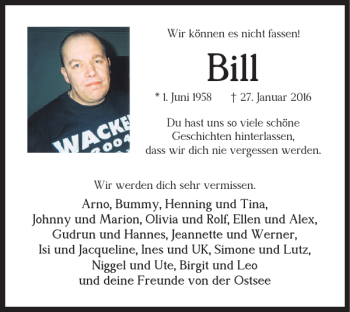 Traueranzeige von Bill  von Braunschweiger Zeitung