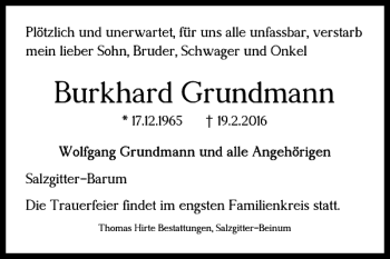 Traueranzeige von Burkhard Grundmann von Salzgitter Zeitung