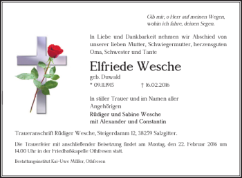 Traueranzeige von Elfriede Wesche von Salzgitter Zeitung