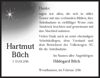 Traueranzeige von Hartmut Büch von Braunschweiger Zeitung