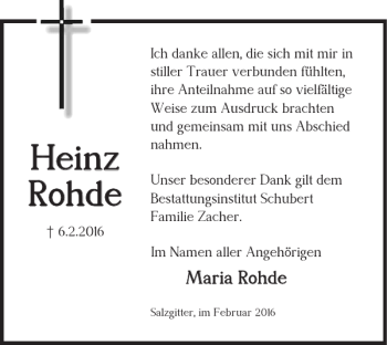 Traueranzeige von Heinz Rohde von Salzgitter Zeitung