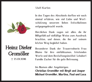 Traueranzeige von Heinz Dieter Gromõller von Salzgitter Zeitung