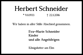 Traueranzeige von Herbert Schneider von Helmstedter Nachrichten