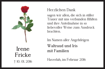 Traueranzeige von Irene Fricke von Salzgitter Zeitung