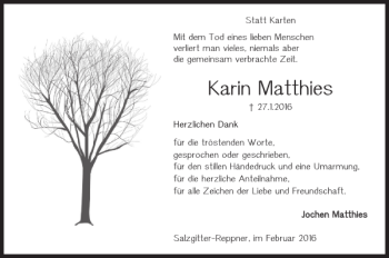 Traueranzeige von Karin Matthies von Salzgitter Zeitung