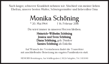 Traueranzeige von Monika Schöning von Salzgitter Zeitung
