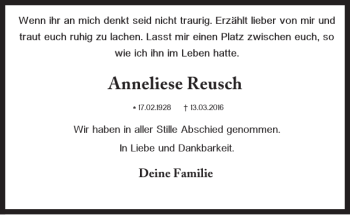 Traueranzeige von Anneliese Reusch von Braunschweiger Zeitung