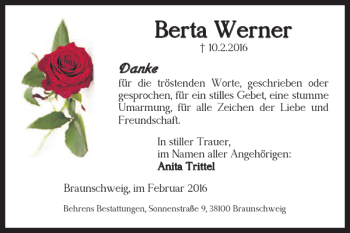 Traueranzeige von Berta Werner von Braunschweiger Zeitung