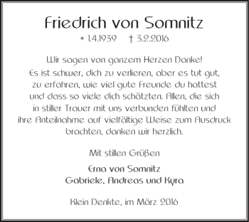 Traueranzeige von Friedrich von Somnitz von Braunschweiger Zeitung