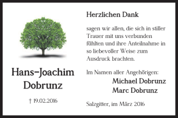 Traueranzeige von Hans-Joachim Dobrunz von Salzgitter Zeitung