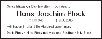 Traueranzeige von Hans-Joachim Plock von Braunschweiger Zeitung