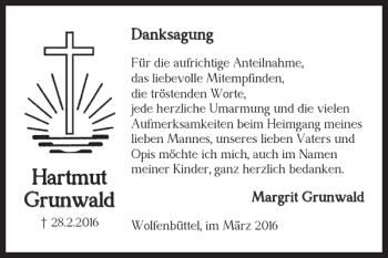 Traueranzeige von Hartmut Grunwald von Braunschweiger Zeitung