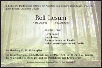 Traueranzeige von Rolf Lesum von Salzgitter Zeitung