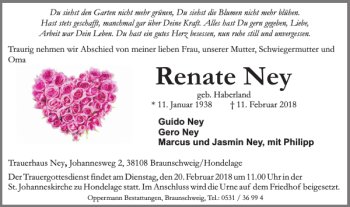 Traueranzeige von Renate Ney von Braunschweiger Zeitung