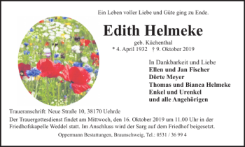 Traueranzeige von Edith Helmeke von Braunschweiger Zeitung