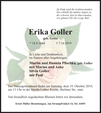 Traueranzeige von Erika Goller von Salzgitter Zeitung