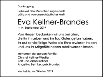 Traueranzeige von Eva Kellner-Brandes von Braunschweiger Zeitung