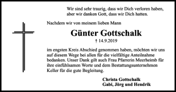 Traueranzeige von Günter Gottschalk von Helmstedter Nachrichten